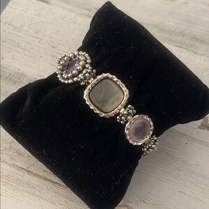 Michael Dawkins Sterling Silver Mop, Rose Quartz, Amethyst, Druzy Bracelet.